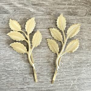 Gold Tone Metal Leaf Hair Clip Greek/ Woodland Faye Wedding Bobby Pin Pair Set
